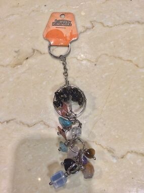 Tree of Life Wire Wrapped Crystal Stone Keychain NWT